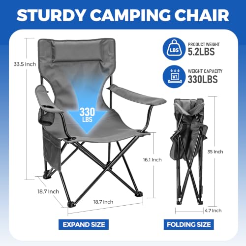 Camping Chairs 2Pack Beach Outdoor Chair for Adults Folding Lawn Chair with Cup Holder (Grey)