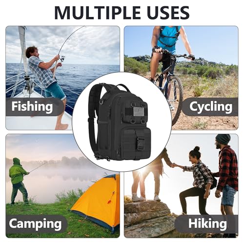 Fishing Sling Bag Backpack (Large / Sling Backpack / Black)