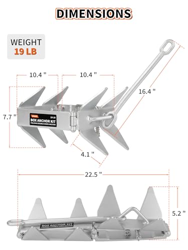 19 LB Box Anchor Kit with 100 FT Nylon Rope & Anchor Chain (19 LB - for Boats Up to 32 FT)