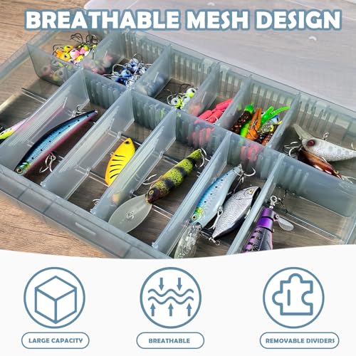 Waterproof Fishing Tackle Box Organizer with Removable Dividers Sturdy Lure Storage Box and Terminal Tackle Storage 3600 Tackle Trays