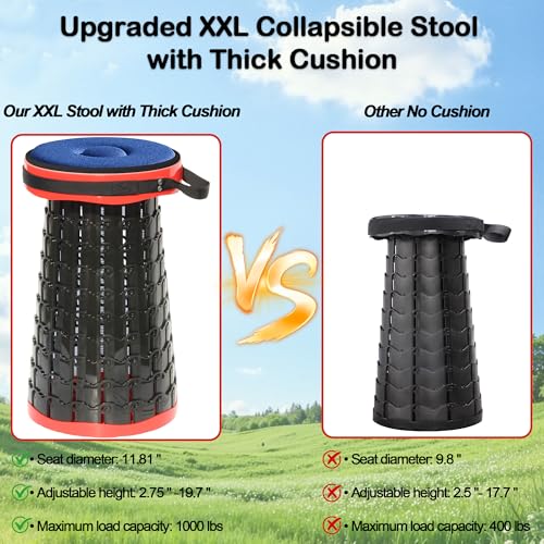 2026 Upgraded XXL 19.7" Collapsible Stool with Cushion (Red-xxl / XX-Large)