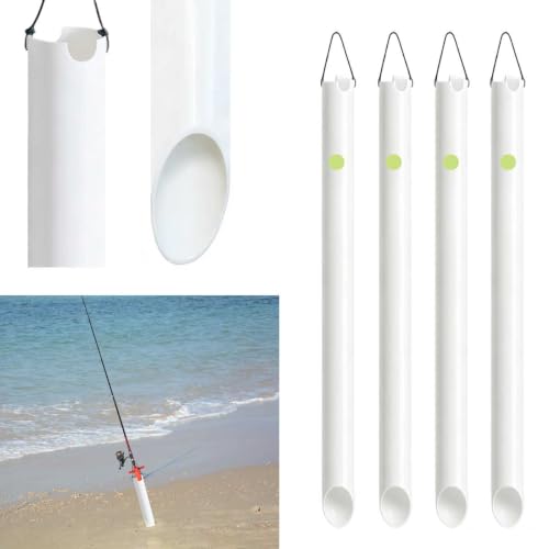 4 Pack 27in Tubular Sand Spikes for Surf Fishing PVC Surf Shore and Beach Fishing Rod Holder Sand Spike for Beaches (White / 27in Grooves)