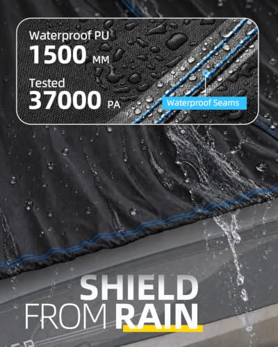 1200D Bass Fishing Boat Cover Waterproof with Reflective Strips (Black / For 17'-19' Length, Beam Width up to 96")