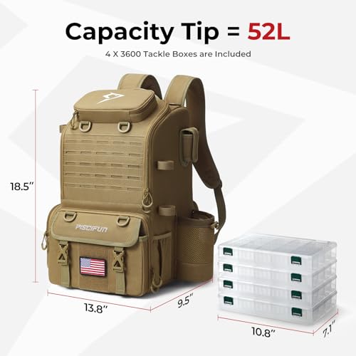 52L Fishing Tackle Backpack (Khaki)