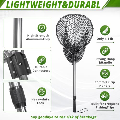 Fishing Landing Net with Telescopic Handle & Rubber Mesh