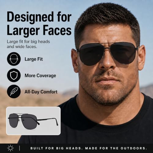 XXL Oversized Aviator Polarized Sunglasses (Black / Gray)
