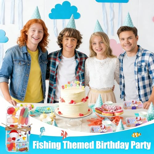 24 Set Fishing Candy Little Tackle Boxes for Birthday Party Favors with 24 Fishing Bobber 24 Thank You Cards for Making My Party Reel Fun Gone Fishing Theme Supplies Fishing Decorations