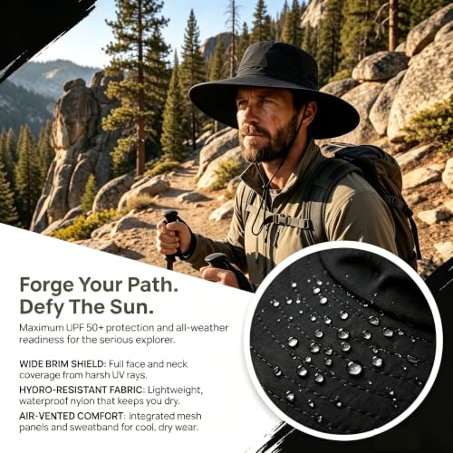 Fishing Sun Hat for Men UPF 50+ Wide Brim Boonie Hats for Summer