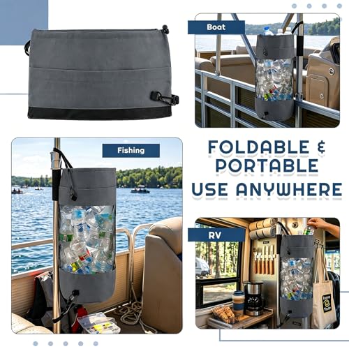 Boat Trash Bag Garbage Can Collapsible Mesh Trash Container (Dark Grey / Classic Style)