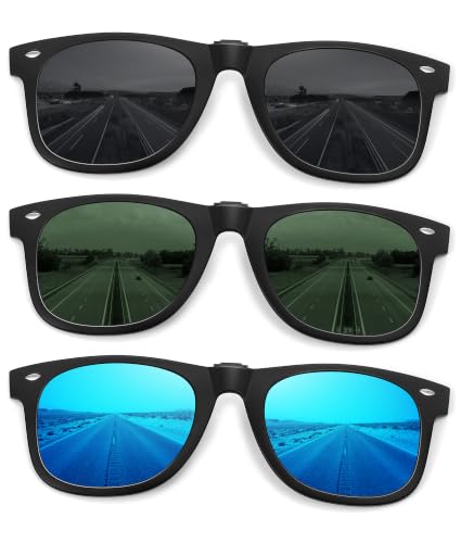 Polarized Clip On Sunglasses for Men Women (3pack-black+blue+dark Green)