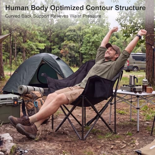 Heavy Duty Padded Camping Chair for Adults (Black / 1 Pack)