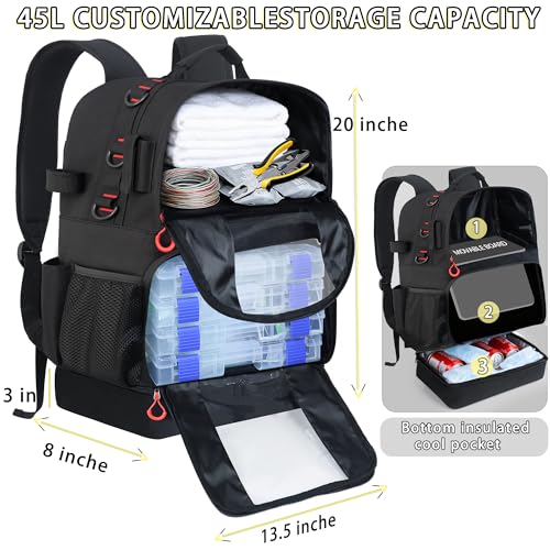 Fishing Tackle Backpack with Cooler (Black)
