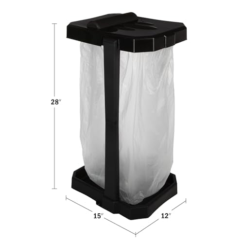 Heavy Duty Black Trash Bag Portable Trash Bag Holder Stand with 7 Bags (Heavy Duty Black)