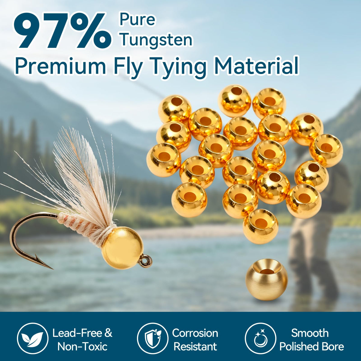 Tungsten Beads for Fly Tying Materials 50pcs Faster Sinking Deeper 13 Sizes (Gold / 1.5MM)