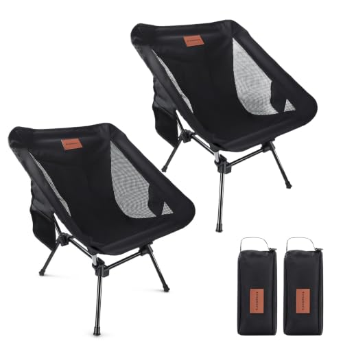 2 Pack Lightweight Camping Chairs for Adults & Teens (Black)