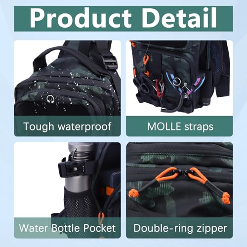 Fishing Backpack Tackle Storage Bag with 2 Tackle Boxes (Green / Sling Bag With 2 Tackle Boxes)