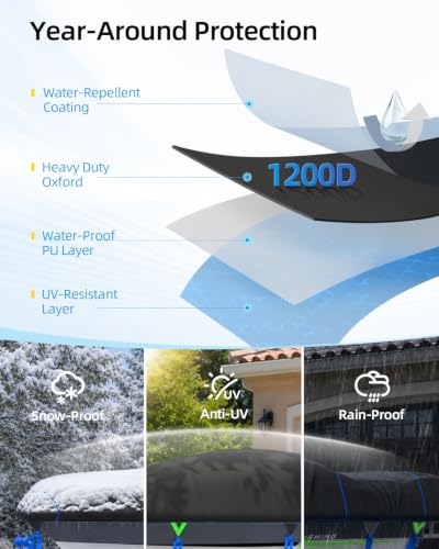 1200D Bass Fishing Boat Cover Waterproof with Reflective Strips (Black / For 16'-18.5' Length, Beam Width up to 94")
