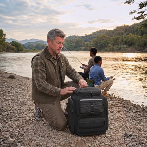 45L Fishing Backpack with Rod Holders & Built (Black)