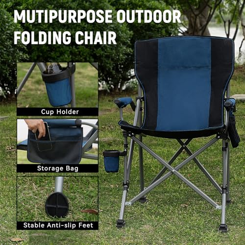 Fishing Chair with Upgraded 360° Adjustable Rod Holder (Black&blue)
