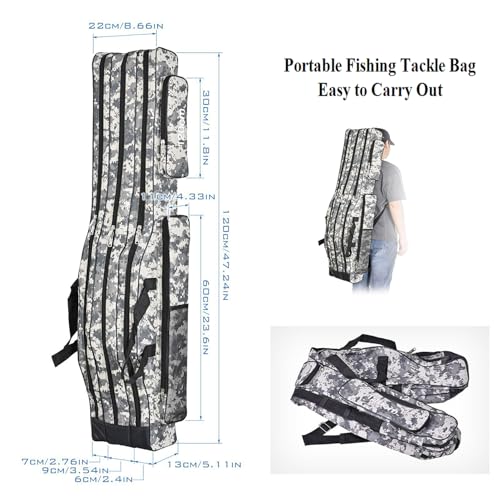 3 Layers Fishing Pole Bag (Gray / 120cm/47.2in)