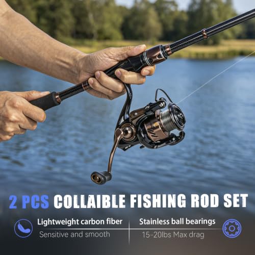 2PCS Fishing Pole Combo Telescopic Spinning Fishing Rod and Reel Combo