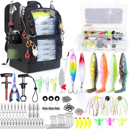 Fishing Backpack with Tackle Boxes (Black(with Fishing Gear))