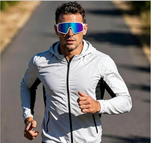 Sunglasses for Men Women (White &Ice Blue Lens)