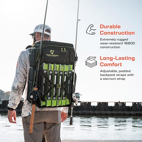 Evolution Fishing Drift Series 3700 Tackle Backpack with QuikLatch System & 2 Rod Holders (3700 / Green)