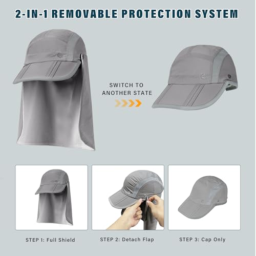 UPF 50+ Fishing Hat with Removable Neck Flap (Light Grey)