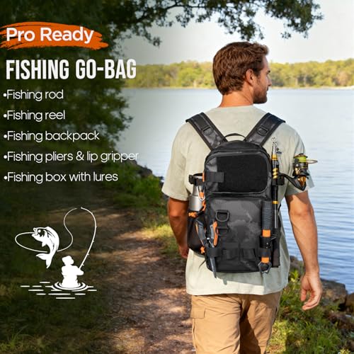 Fishing Rod and Reel Combo with Backpack (Full Kit with Black Camo Backpack / 1.8M 6FT)