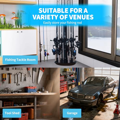 360° Rotating Wood Fishing Rod Holder (Round / Black)