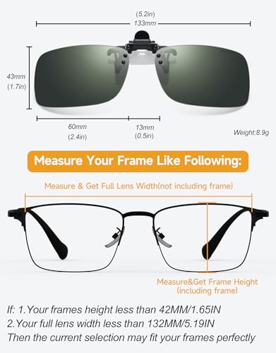Polarized Clip on Sunglasses for Prescription Glasses Men Women UV400 Flip Up Sun Glasses for Driving Reading Fishing