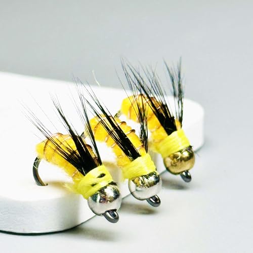 10Pc Fishing Lure #8 Bright Colors Brasshead Bionics Humpy Fly Nymph Wet Flies Insect Bait Pike Trout Salmon Bass Fly Fishing Flies (Yellow)