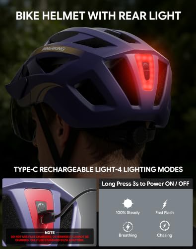 Adult Bike Helmet Rear Light & OTG Magnetic Goggles for Men Women (Blue / Medium)
