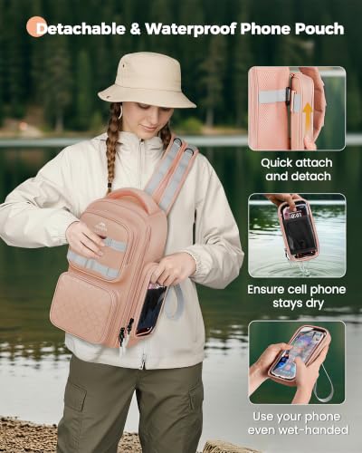 Fishing Bag with Rod Holder & Phone Pouch (Pink(2 Tackle Boxes Included) / 14.1 X 8.7 X 5.7 inches)