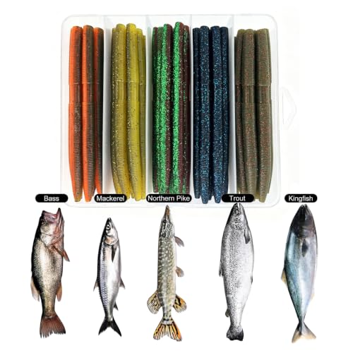 5 Colors 40 Pack Senko Worms for Bass Fishing