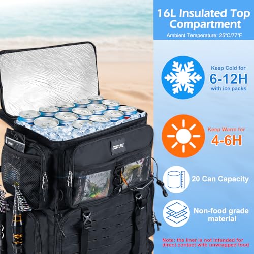 72L Fishing Tackle Backpack with Cooler & 4 3700 Tackle Boxes (Black (with 4 3700 Tackle Boxes))