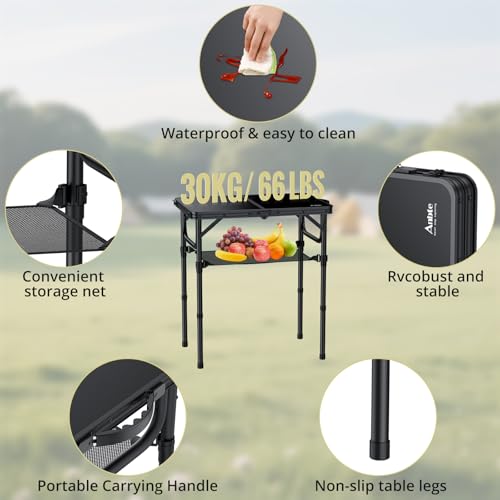 2ft Folding Camping Table (Pure Black / 24" x 16" x 26.3")