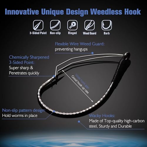 8PCS Ready Tied Drop Shot Rigs for Bass Fishing Drop Shot Hooks Fishing Rig with Drop Shot Weights 3 (C-Hook Size: 1/0 Weight: 3/8oz-8PCS)