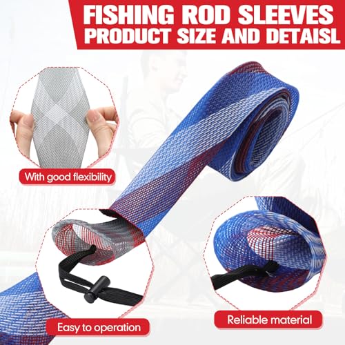 Lengthen Fishing Rod Sleeve Socks Covers Braided Mesh Rod Protector Fishing Tools Accessories for Bait Casting Sea (Bright Color / 83 x 0.12 in)