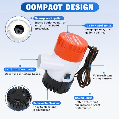 1100GPH 12V Boat Bilge Pumping Kit