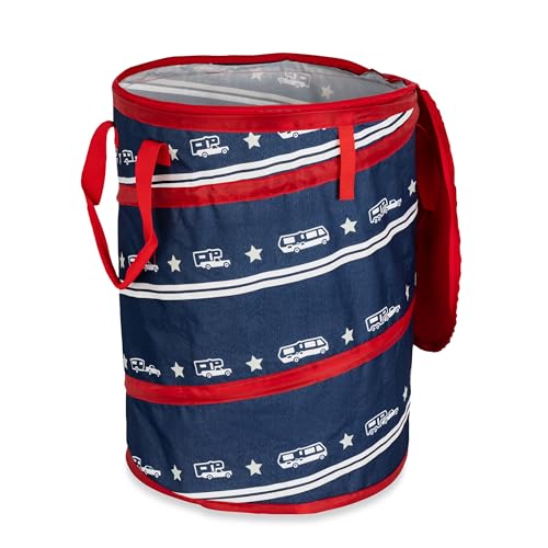 Campsite Pop Up Utility Container with Liner and Zipper Close Lid for RV Storage (Patriotic)