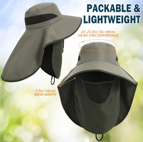Waterproof Wide Brim Sun Hat with Neck Flap for Hiking (B Green)