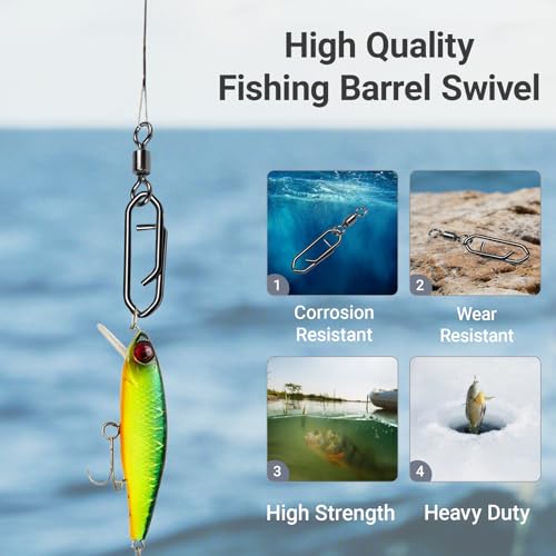 High Strength Fishing Clips Swivel Freshwater Saltwater Fishing Snaps Connector Rolling Barrel Swivels Fishing Clip Speed Change Black Nickel