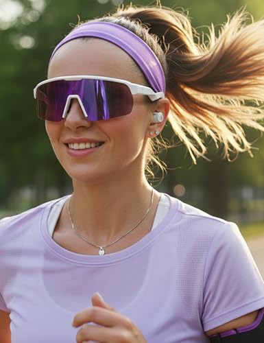 Lightweight Running Sunglasses Women Men Wrap Around UV400 Sports (2026-white Frame-purple Lens /Mirrored)