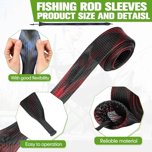 Lengthen Fishing Rod Sleeve Socks Covers Braided Mesh Rod Protector Fishing Tools Accessories for Bait Casting Sea (Dark Color / 83 x 0.12 in)