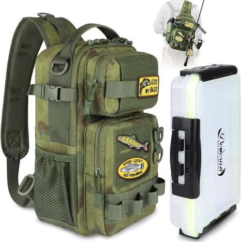 Small Fishing Backpack with Tackle Boxe Fishing Sling Bag with Tool Set DIY Embroidery Patche Tackle Bag Gift for Men