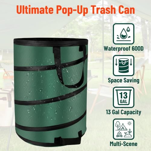 Collapsible Pop Up Outdoor Trash Can 13 Gallons (13 Gallons-With Lid)