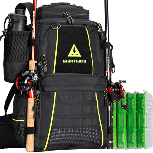 43L Fishing Tackle Backpack with 4 Tackle Boxes & Rod Holder