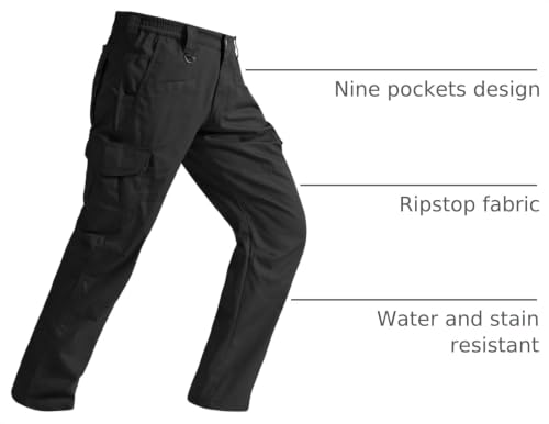 Cargo Work Pants for Men Ripstop Tactical Pants Lightweight Water Resistant EDC Hiking Carpenter Hunting Pants with Multi Pockets Black 36Wx30L (Black / 36W x 30L)